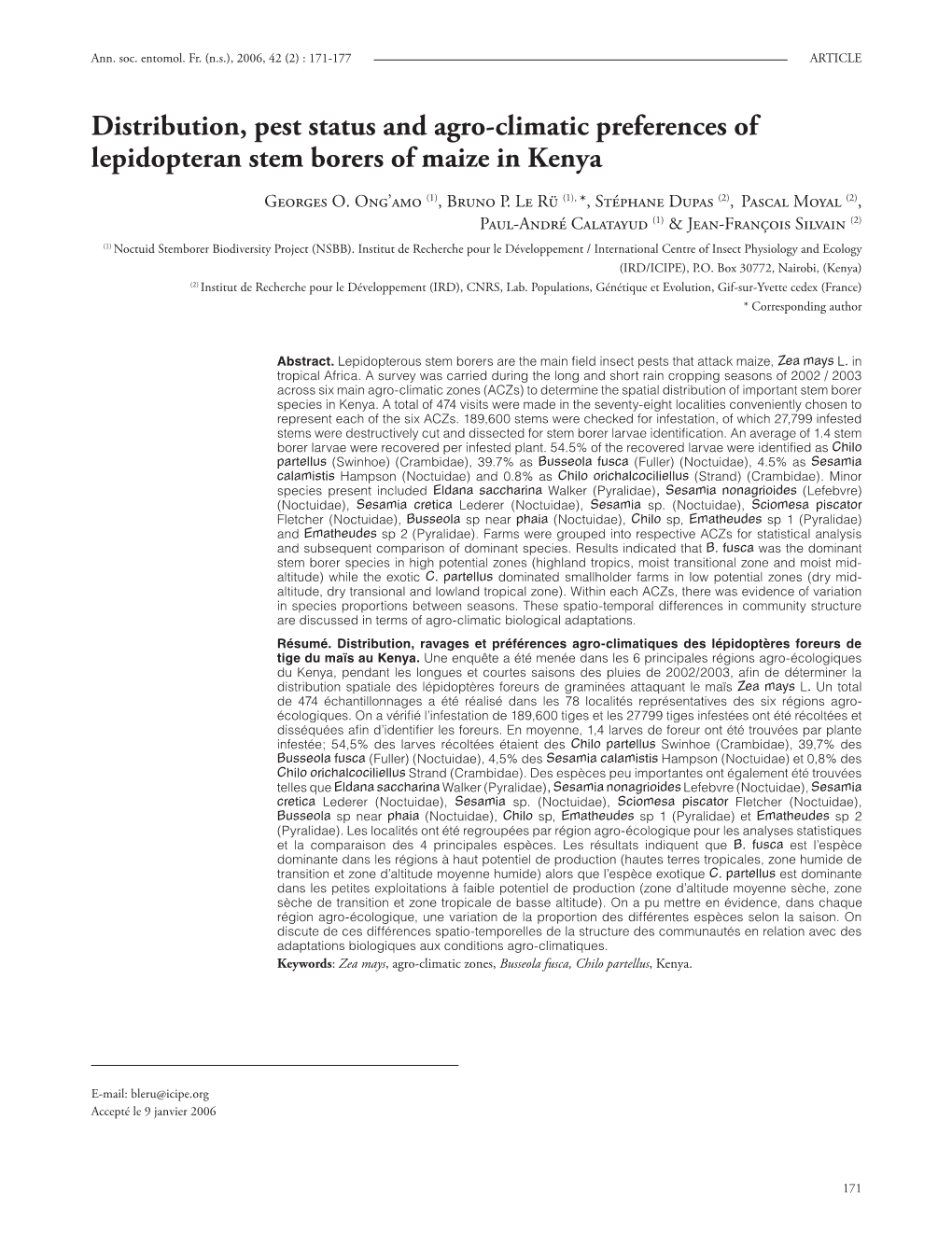 Distribution, Pest Status and Agro-Dimatic Preferences Of