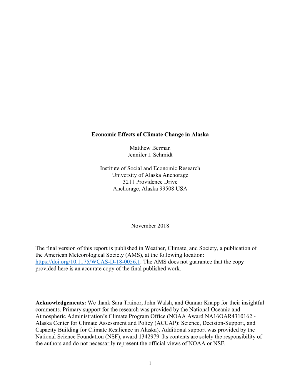 Economic Effects of Climate Change in Alaska Matthew Berman Jennifer