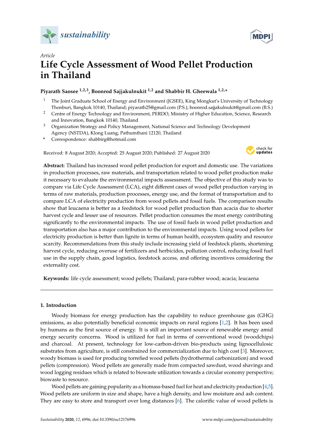 Life Cycle Assessment of Wood Pellet Production in Thailand