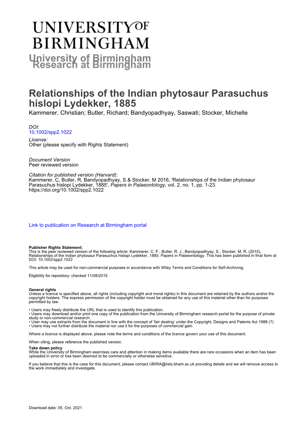 University of Birmingham Relationships of the Indian