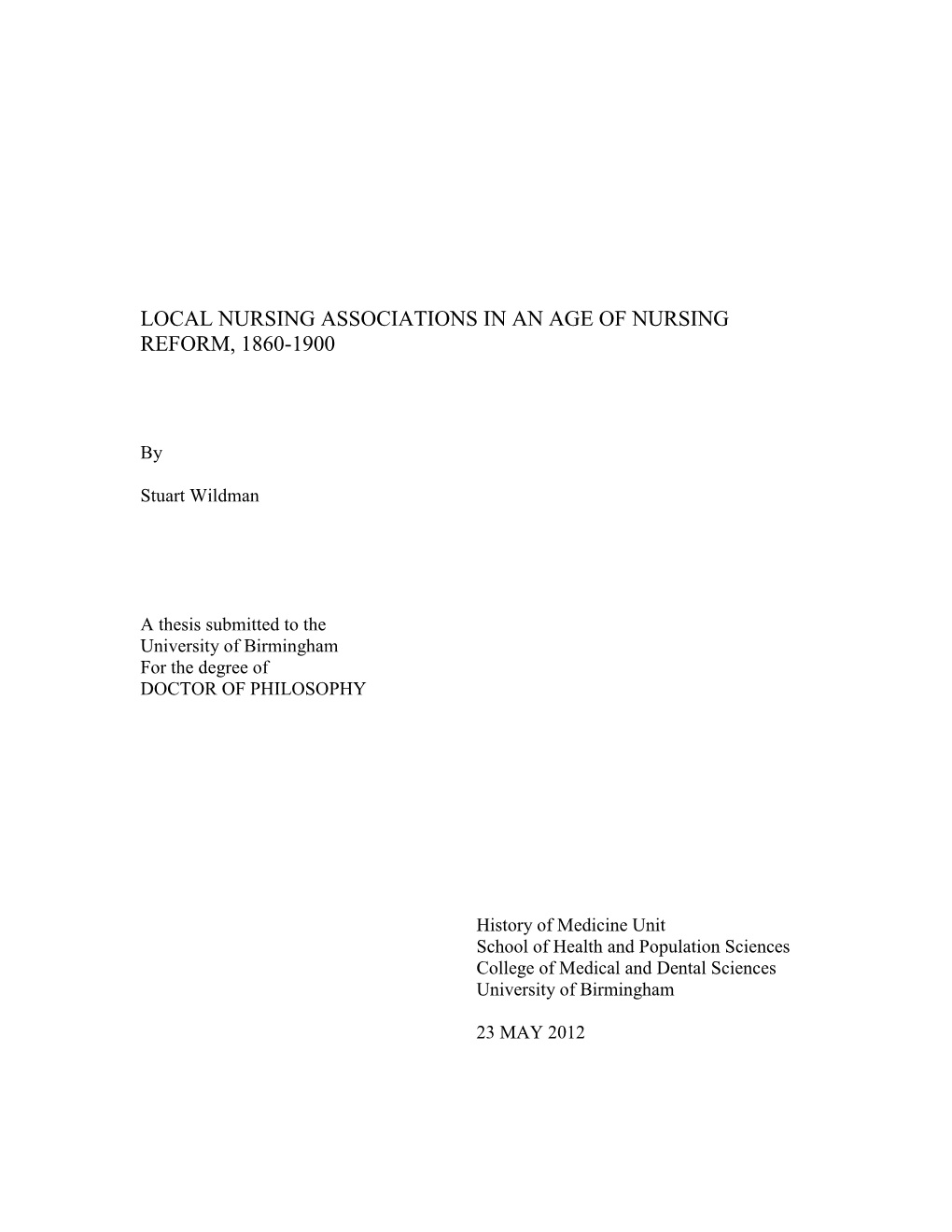 Local Nursing Associations in an Age of Nursing Reform, 1860-1900