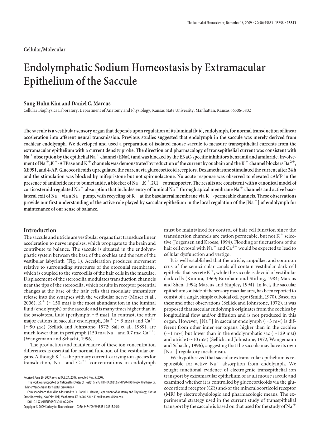 Endolymphatic Sodium Homeostasis by Extramacular Epithelium of the Saccule