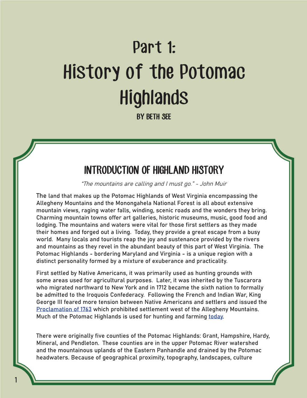 History of the Potomac Highlands