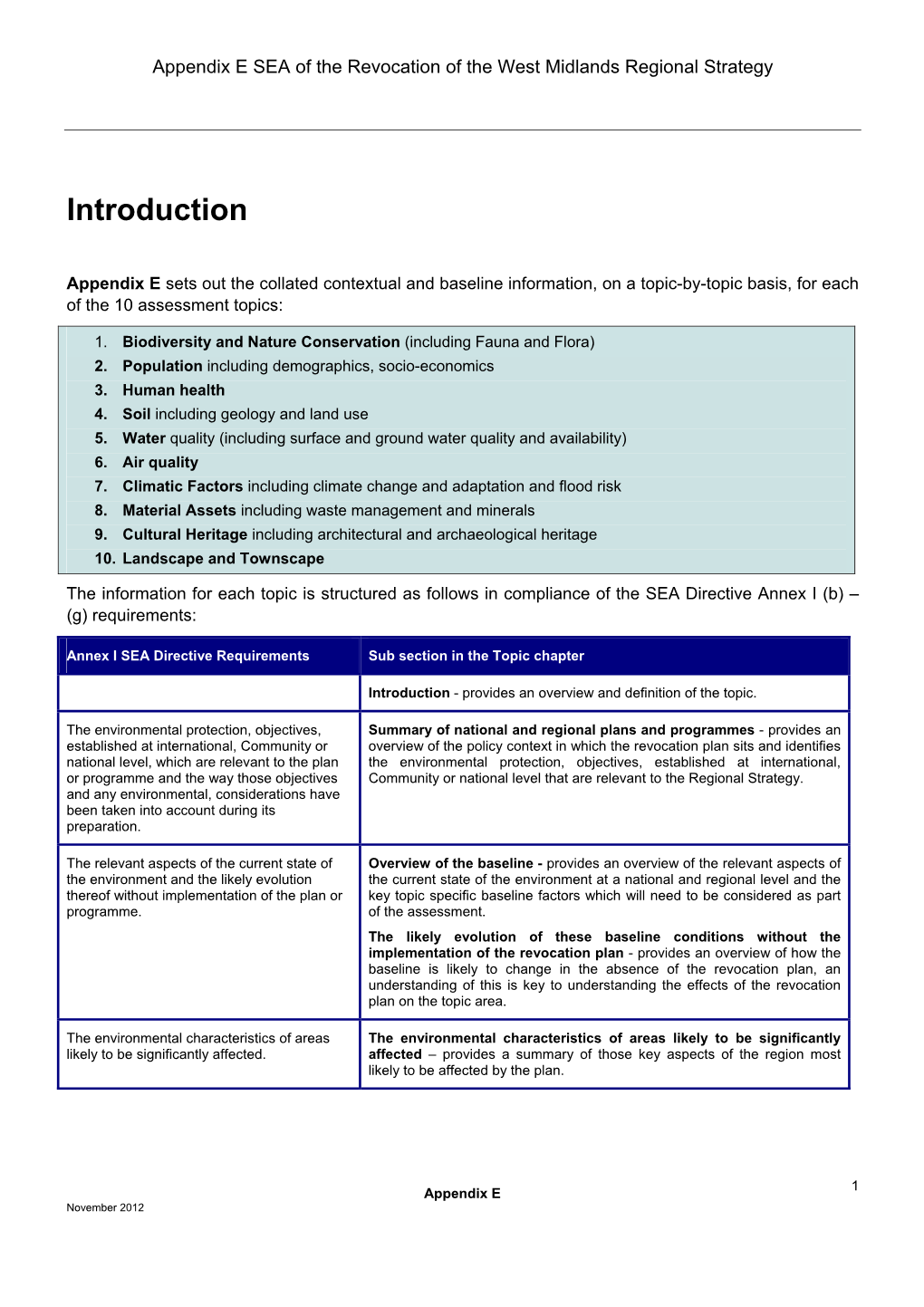 Strategic Environmental Assessment of the Revocation of The