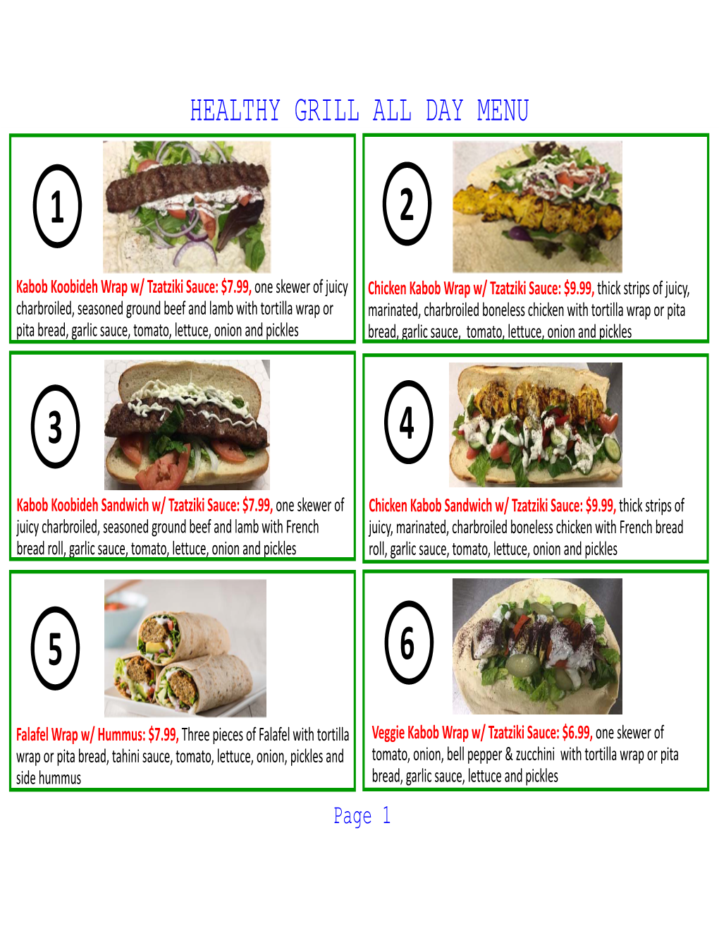 Healthy Grill All Day Menu