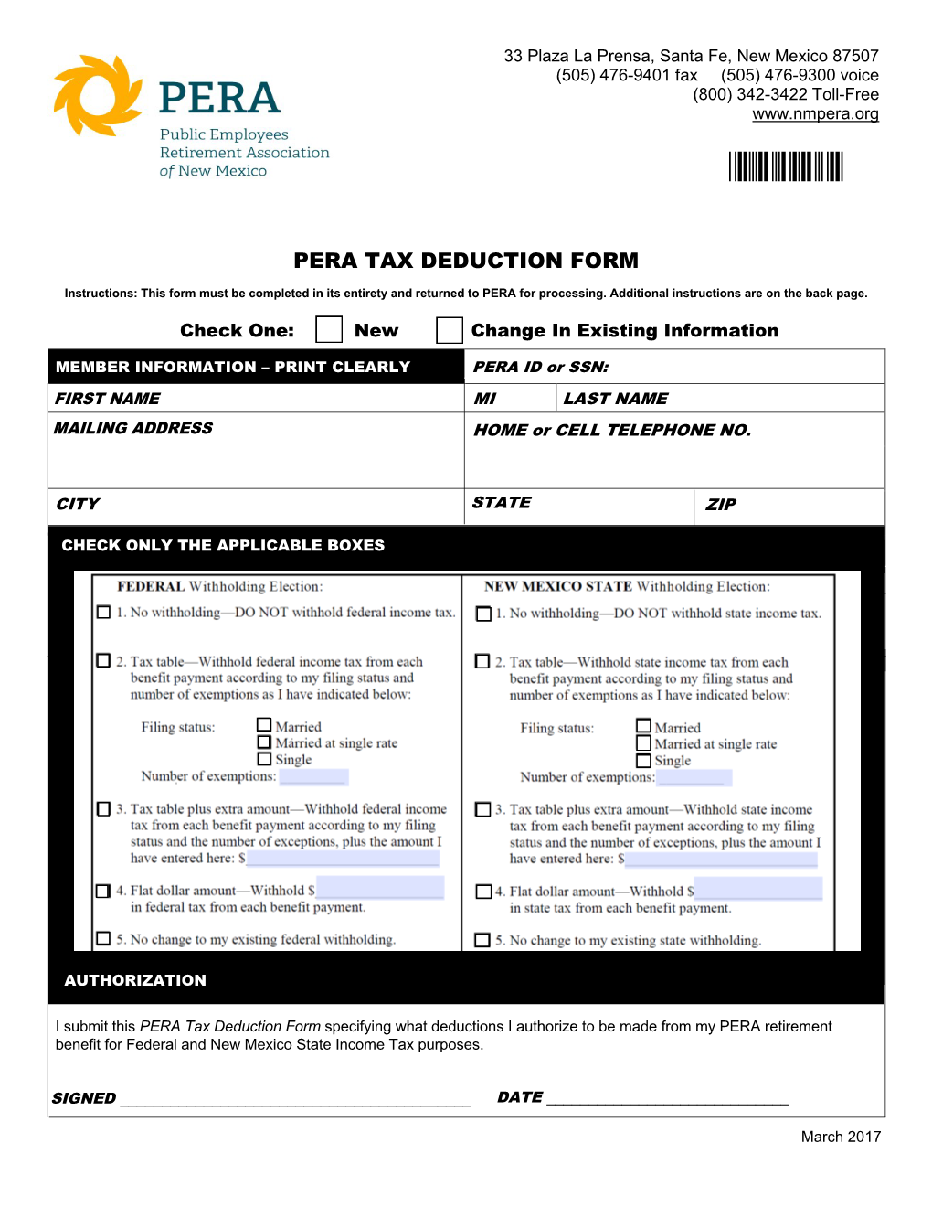 Pera Tax Deduction Form