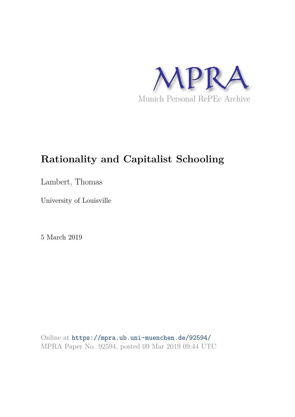 Rationality and Capitalist Schooling