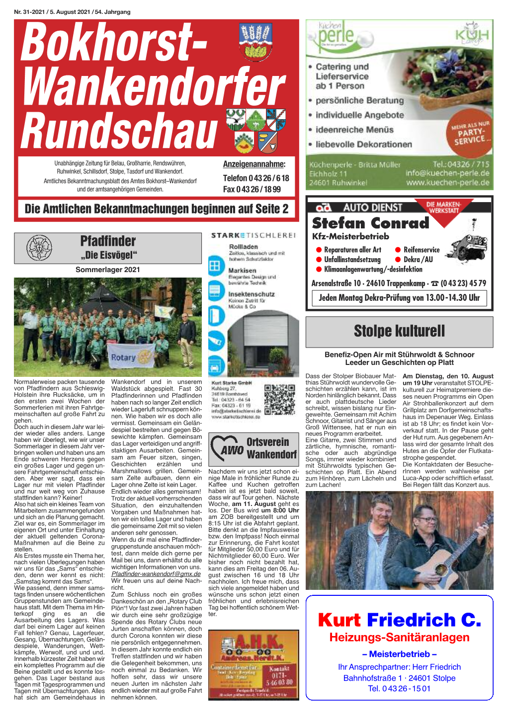 Bokhorst- Wankendorfer Rundschau Unabhängige Zeitung Für Belau, Großharrie, Rendswühren, Anzei Genannahme : Ruhwinkel, Schillsdorf, Stolpe, Tasdorf Und Wankendorf