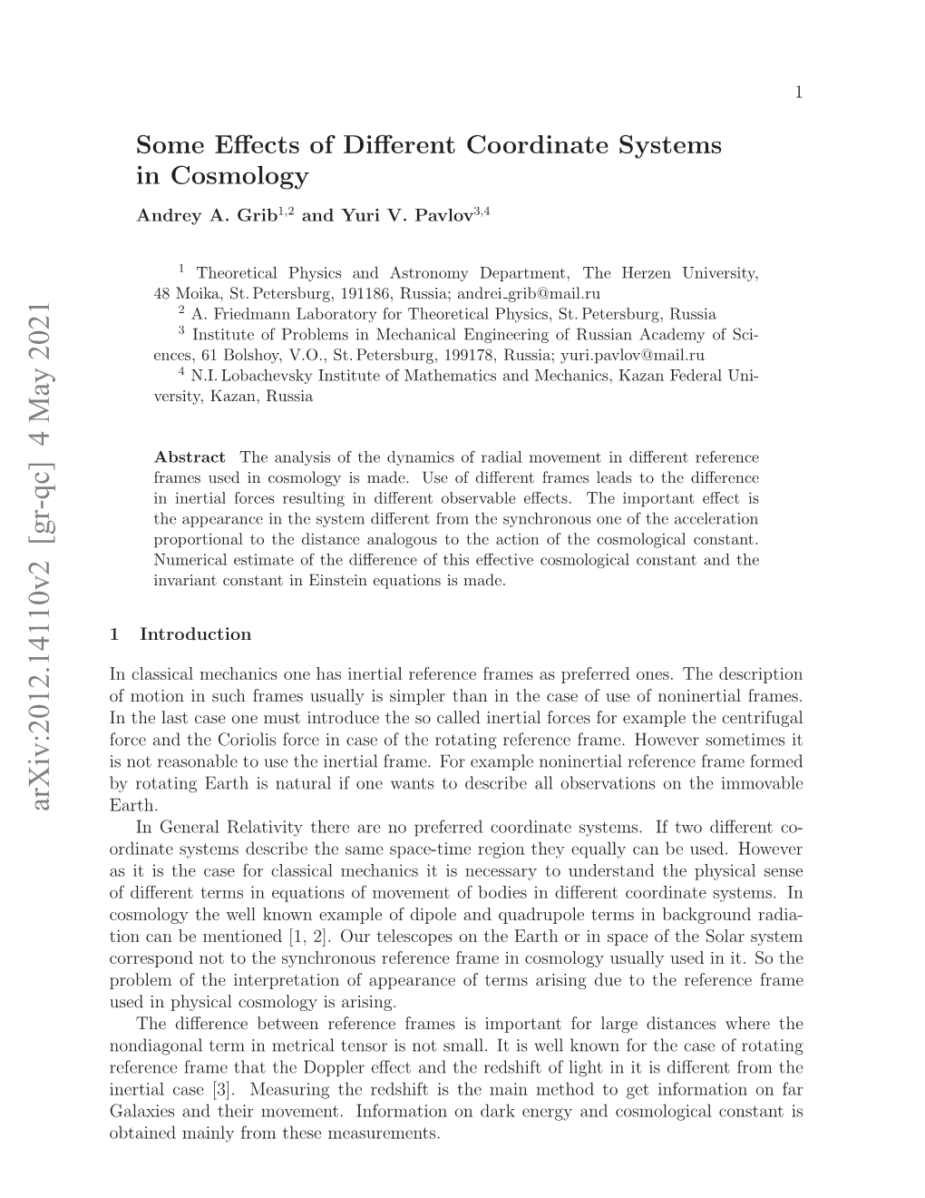 Some Effects of Different Coordinate Systems in Cosmology