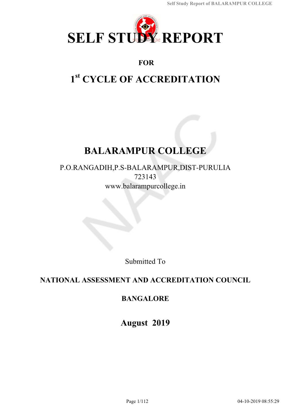 Self Study Report of BALARAMPUR COLLEGE