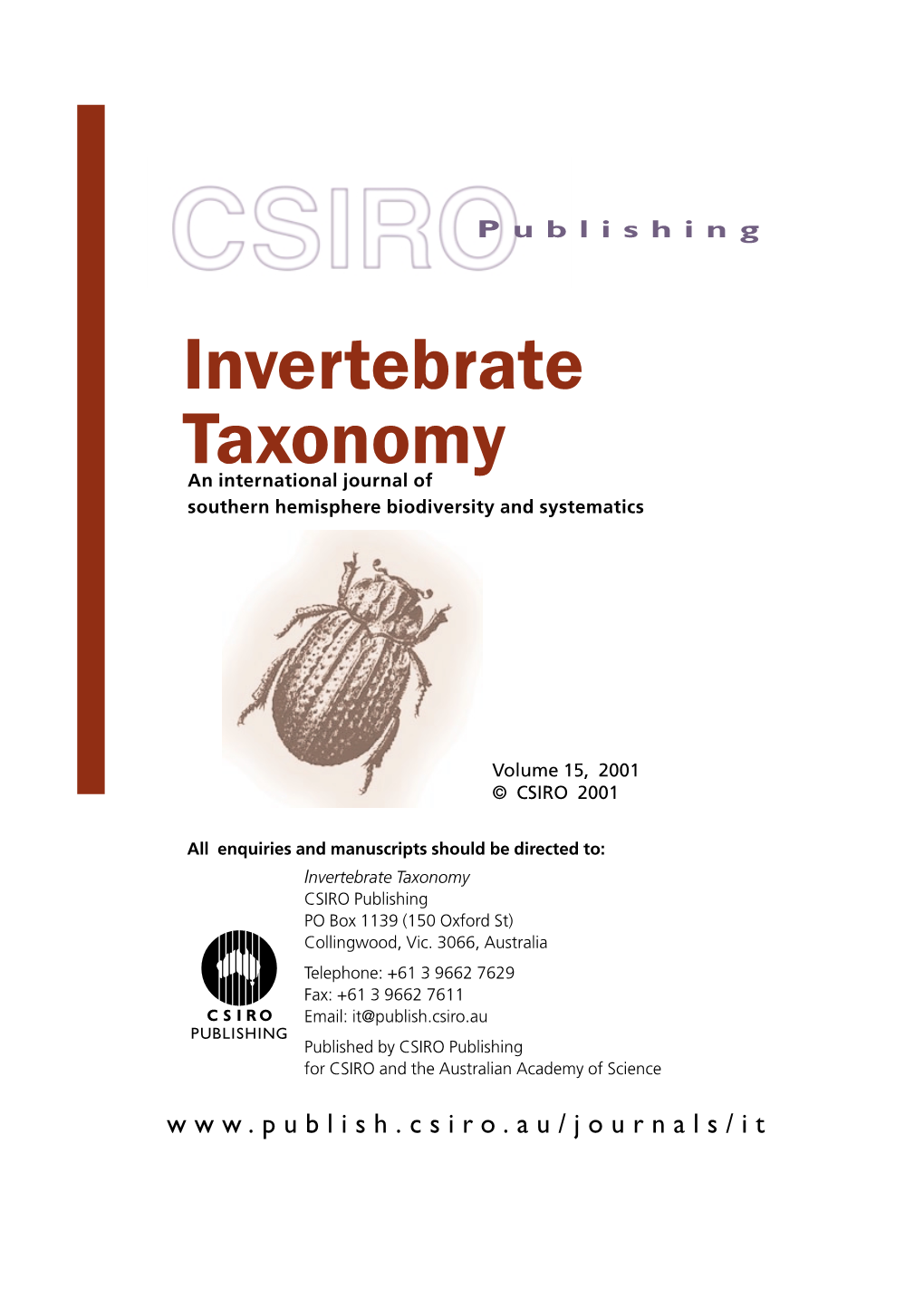 Invertebrate Taxonomy an International Journal of Southern Hemisphere Biodiversity and Systematics