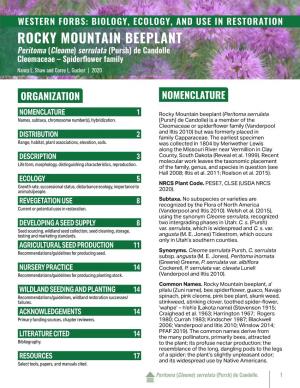 ROCKY MOUNTAIN BEEPLANT Peritoma (Cleome) Serrulata (Pursh) De Candolle Cleomaceae – Spiderflower Family Nancy L