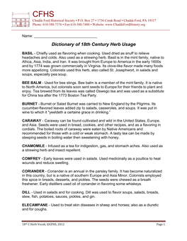 Dictionary of 18Th Century Herb Usage PDF