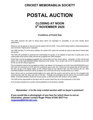 Cricket Memorabilia Society Postal Auction Closing at Noon 5