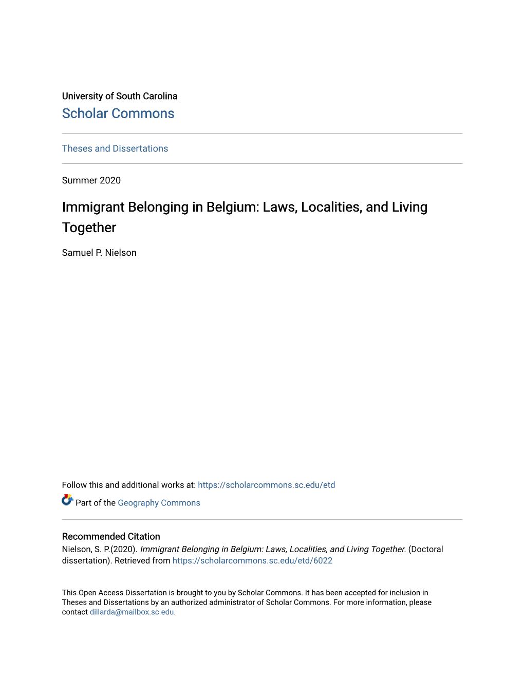 Immigrant Belonging in Belgium: Laws, Localities, and Living Together
