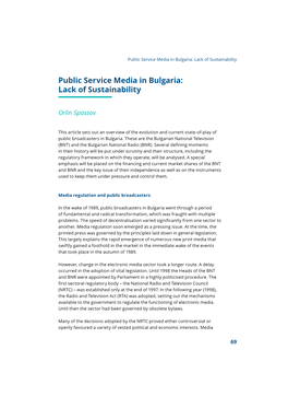 Public Service Media in Bulgaria: Lack of Sustainability