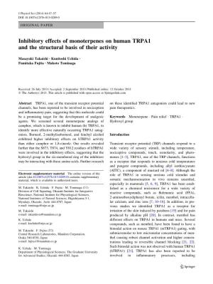 Inhibitory Effects of Monoterpenes on Human TRPA1 and the Structural Basis of Their Activity