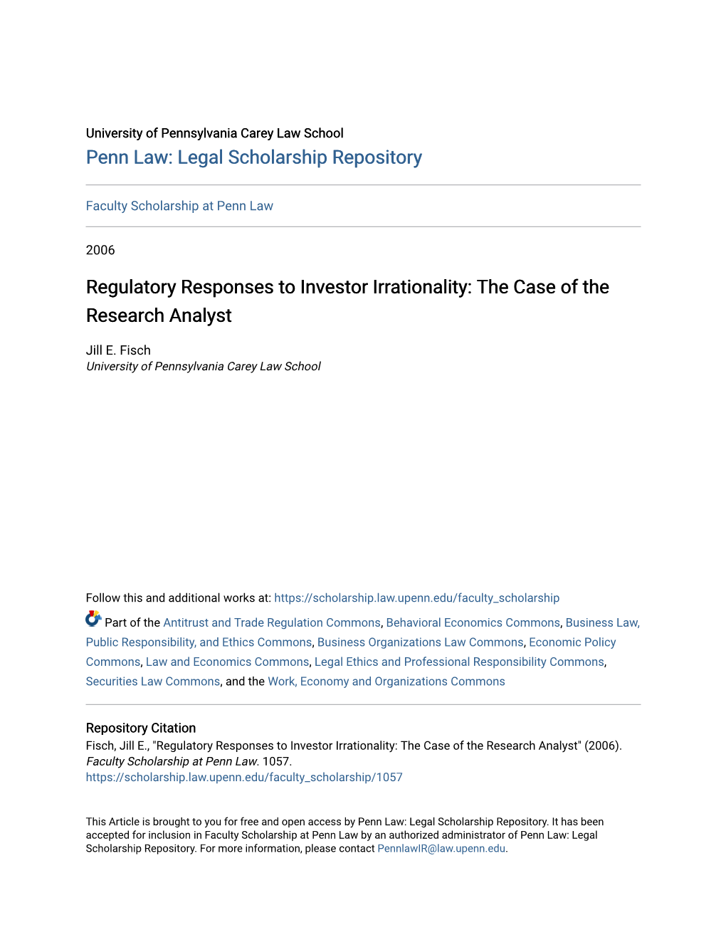 Regulatory Responses to Investor Irrationality: the Case of the Research Analyst