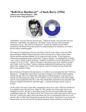 Roll Over Beethoven”—Chuck Berry (1956) Added to the National Registry: 2003 Essay by Bruce Pegg (Guest Post)*