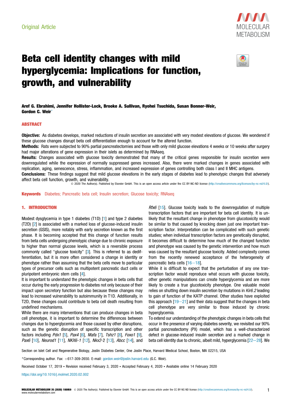 Beta Cell Identity Changes with Mild Hyperglycemia: Implications for Function, Growth, and Vulnerability