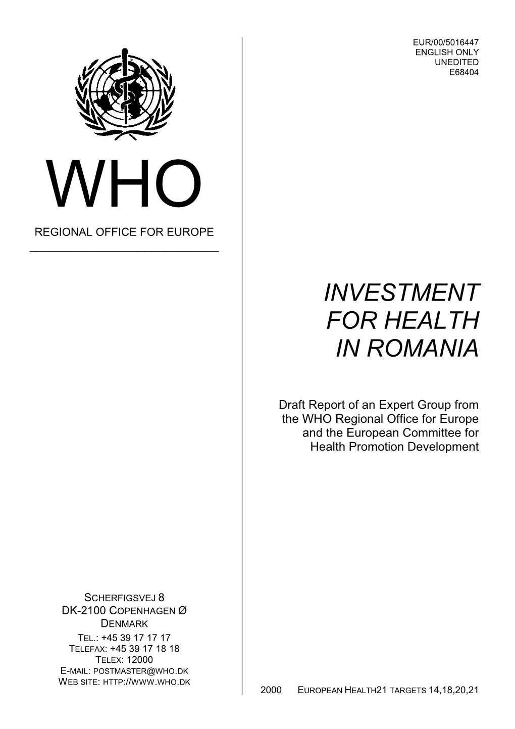 Investment for Health in Romania