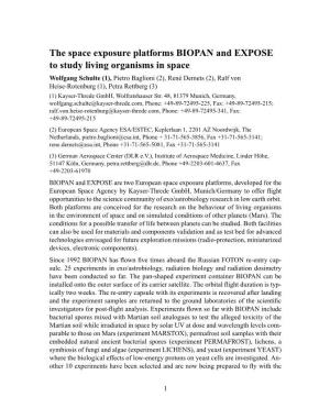 The Space Exposure Platforms BIOPAN and EXPOSE to Study