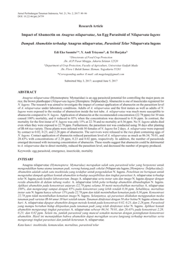 Impact of Abamectin on Anagrus Nilaparvatae, an Egg Parasitoid of Nilaparvata Lugens 81