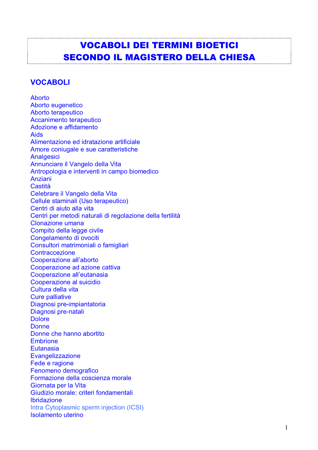 Vocaboli Dei Termini Bioetici Secondo Il Magistero Della Chiesa