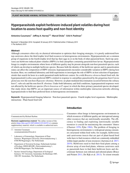 Hyperparasitoids Exploit Herbivore-Induced Plant Volatiles During Host Location to Assess Host Quality and Non-Host Identity