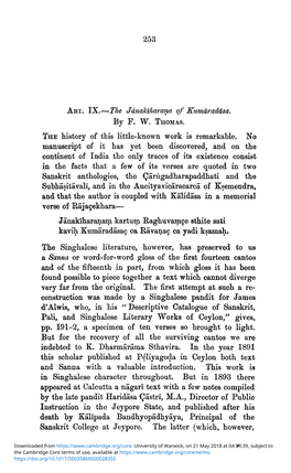 Art. IX.—The Jānakīharaṇa of Kumāradāsa