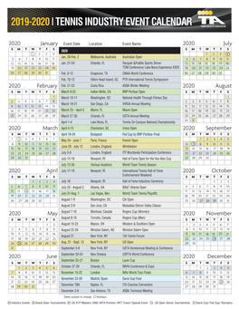 2019-2020| Tennis Industry Event Calendar