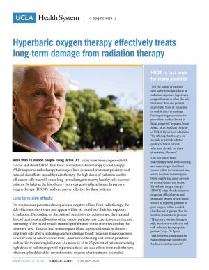 Hyperbaric Oxygen Therapy Effectively Treats Long-Term Damage from Radiation Therapy