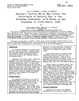 Geologic Factors Which May Affect the Occurrence of Natural Gas in the Oklahoma Panhandle; with Notes on Gas Analyses in Uinta Basin, Utah