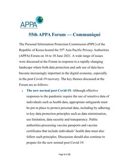 55Th APPA Forum — Communiqué