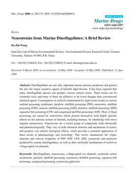 Neurotoxins from Marine Dinoflagellates: a Brief Review