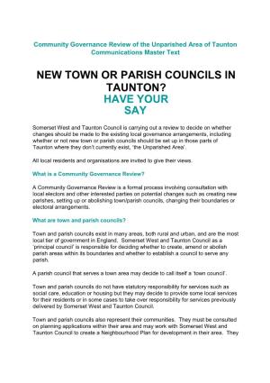 New Town Or Parish Councils in Taunton? Have Your Say