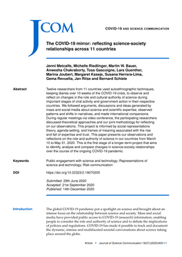 The COVID-19 Mirror: Reﬂecting Science-Society J Relationships Across 11 Countries