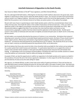 Interfaith Statement of Opposition to the Death Penalty