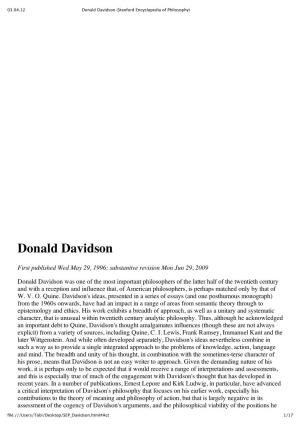 Donald Davidson (Stanford Encyclopedia of Philosophy)
