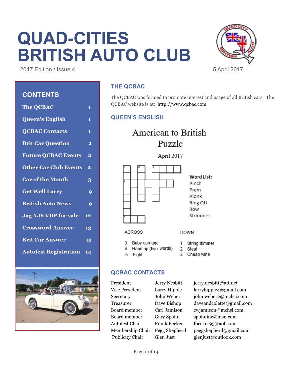 QUAD-CITIES BRITISH AUTO CLUB 2017 Edition / Issue 4 5 April 2017