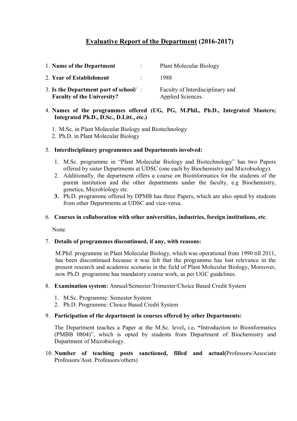 Evaluative Report of the Department (2016-2017)