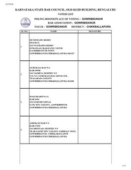 Gowribidanur Bar Association : Gowribidanur Taluk : Gowribidanur District : Chikkballapura