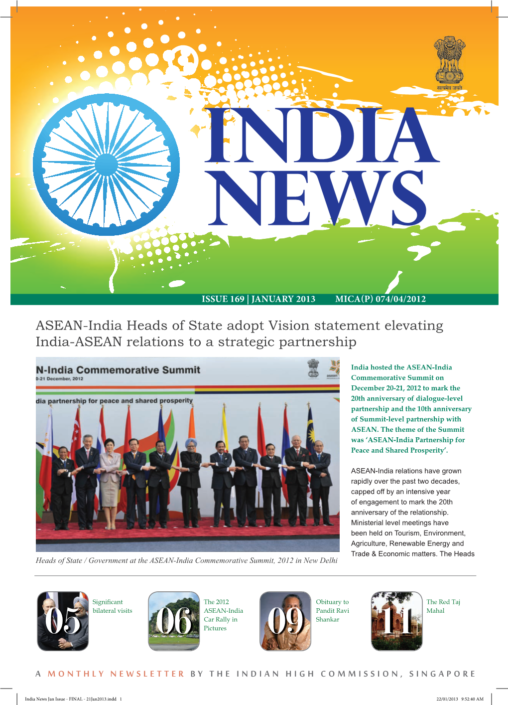 ASEAN-India Heads of State Adopt Vision Statement Elevating India-ASEAN Relations to a Strategic Partnership