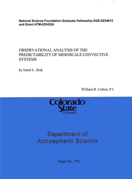 OBSERVATIONAL ANALYSIS of the PREDICTABILITY of MESOSCALE CONVECTIVE SYSTEMS by Israel L