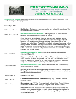New Insights Into Old Stories Conference Schedule