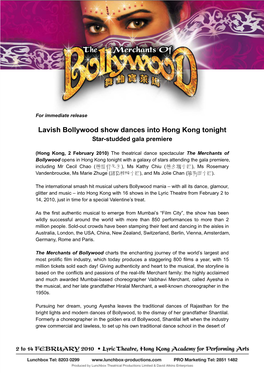 Lavish Bollywood Show Dances Into Hong Kong Tonight Star-Studded Gala Premiere