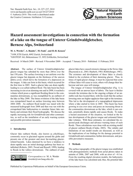 Hazard Assessment Investigations in Connection with the Formation of a Lake on the Tongue of Unterer Grindelwaldgletscher, Bernese Alps, Switzerland