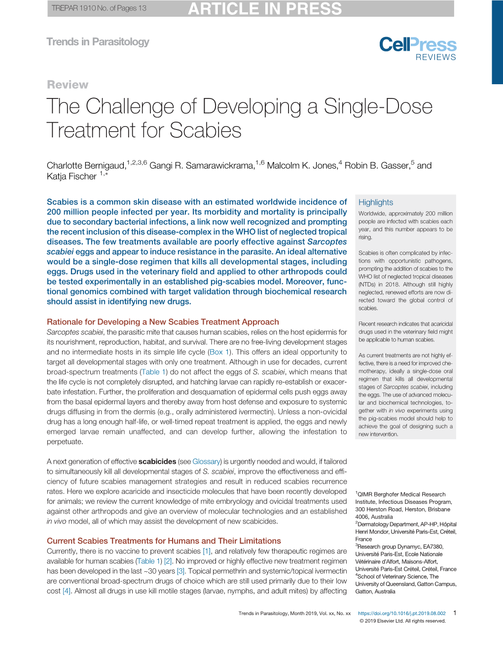 The Challenge of Developing a Single-Dose Treatment for Scabies