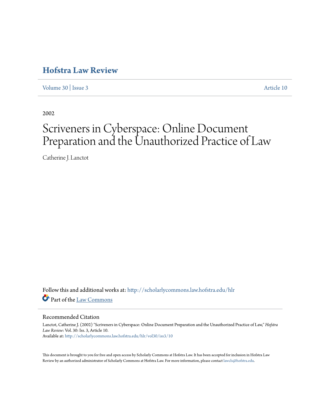 Online Document Preparation and the Unauthorized Practice of Law Catherine J