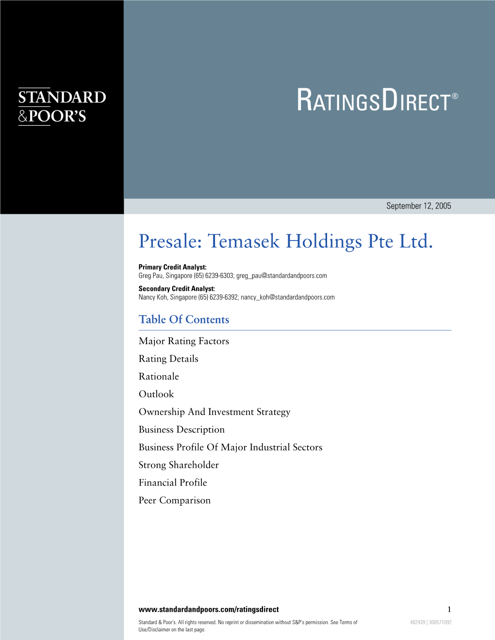 Presale: Temasek Holdings Pte Ltd